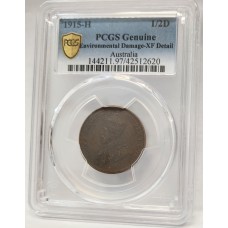 AUSTRALIA 1915 H . HALF  1/2 PENNY . PCGS SLABBED